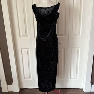 Vintage Dress Womens Med Black Whimsigoth Velvet Cowl Neck Maxi Evening Gown 90s